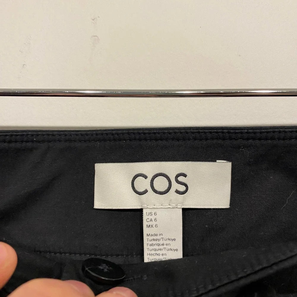 COS Black Tapered Barrel Leg Trousers High Waisted Cotton Blend Pants Womens 6 - Picture 5 of 7